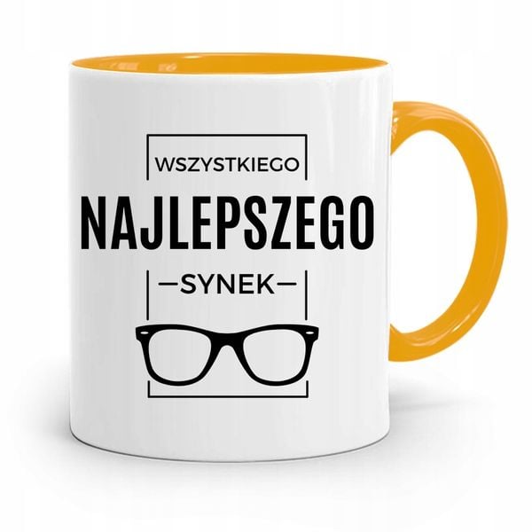 Kubek Żółty Prezent Dla Syna Wszystkiego Najlepsze Z Nadrukiem Ze Zdjęciem zdjęcie 1