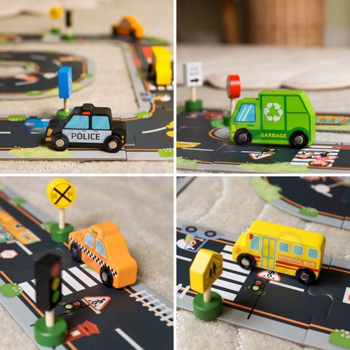 WOOPIE GREEN Zestaw Drewnianych Pojazdów i Znaków Drogowych 15 el. na Arena.pl