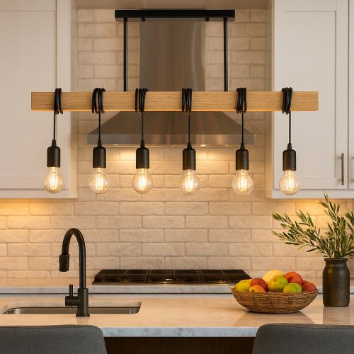 LAMPA WISZĄCA DREWNIANA LOFT LED 6XE27 ŻYRANDOL CZARNA na Arena.pl