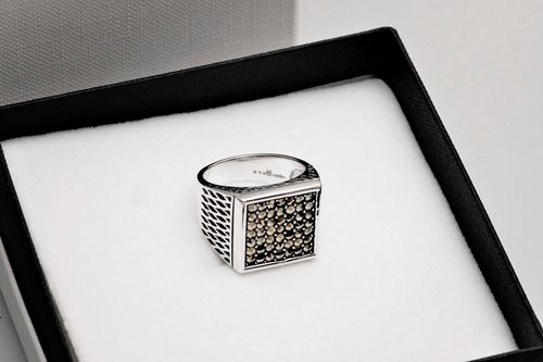 srebrny męski sygnet z markazytami na Arena.pl