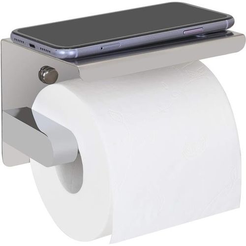 Uchwyt Na Papier Toaletowy Z Półką Wieszak Metalowy Srebrny Samoprzylepny na Arena.pl