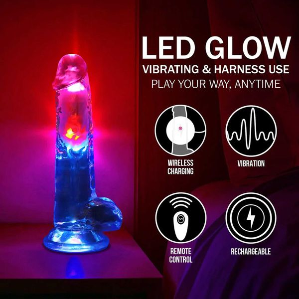 Led Vibrating Straight Cock With Balls - 20 Cm - Transparent zdjęcie 7