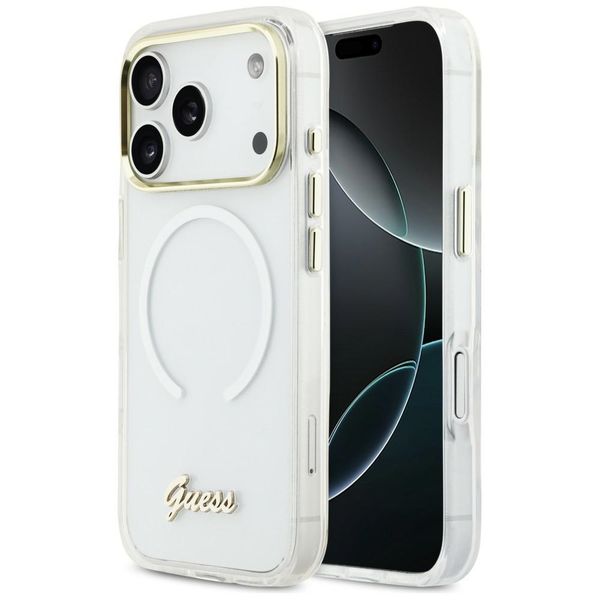 etui guess iml gradient script metal     magsafe do iphone 17 pro max biały zdjęcie 1