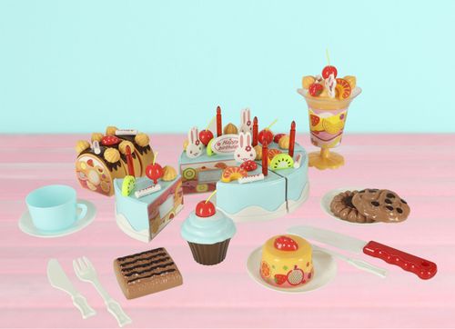 NIEBIESKI TORT URODZINOWY DO KROJENIA KUCHNIA 75 ELEMENTÓW na Arena.pl