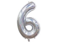 Balon foliowy "cyfra 6", holograficzna srebrna, 100 cm [balon na hel]