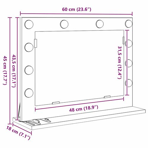 Lustro toaletowe Ze LED Lights Szary Sonoma 60 x 45 x 18 cm na Arena.pl