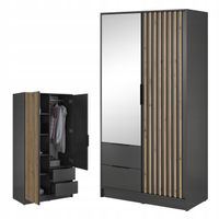 SZAFA GARDEROBA SOREN 2D GRAFIT 200CM OTWIERANA DUŻA PÓŁKI DRĄŻEK LUSTRO