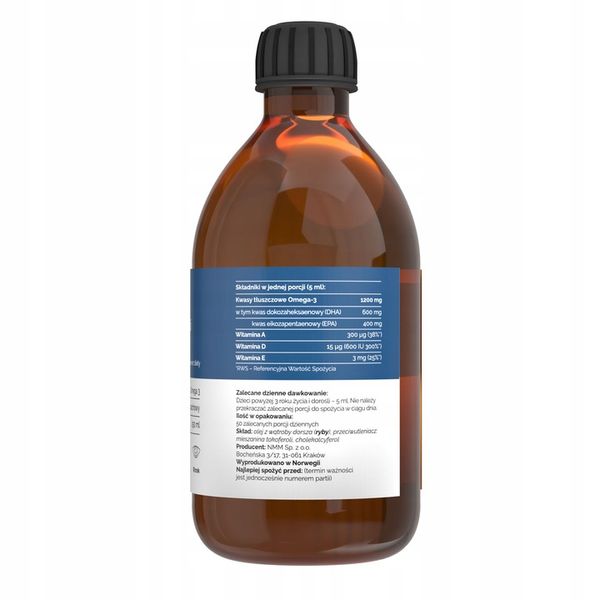 Tran Norweski dla Dorosłych Kwasy EPA DHA OMEGA3 Wit D A E Odporność 250ml zdjęcie 2