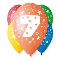 balon z nadrukiem cyfry "7" / 5szt.urodziny pastel