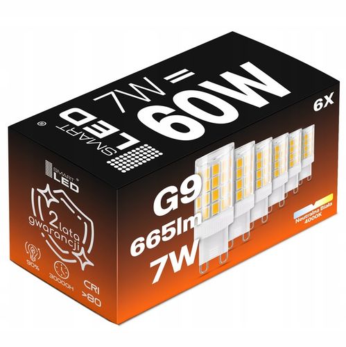 Żarówka LED G9 7W = 60W 665lm Biała Neutralna 4000K Energooszczędna na Arena.pl