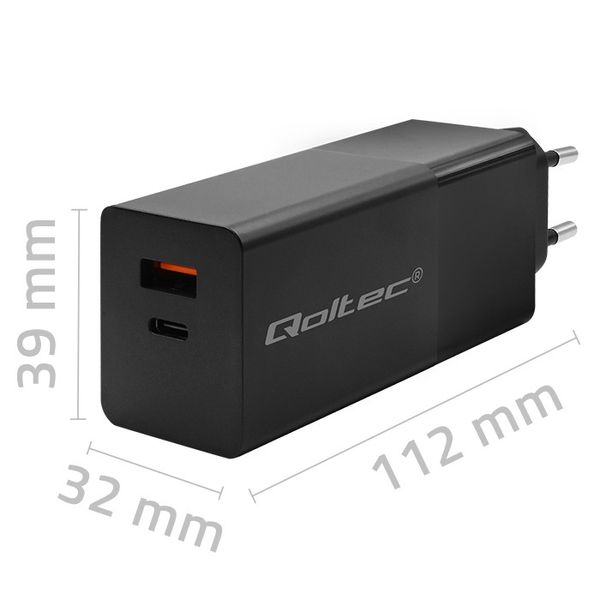 Qoltec Mocna Ładowarka GaN POWER PRO 1xUSB-C 1xUSB 100W 5-20V 1.5-3.35A PD zdjęcie 7