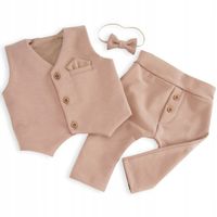 Elegancki komplet niemowlęcy z muchą bawełniany Mrofi roz 98 beżowy