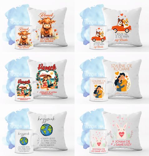 Walentynkowy Zestaw PODUSZKA i KUBEK prezent z TWOM NAPISEM IMIONAMI na Arena.pl