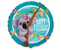 Balon foliowy koala okrągły happy birthday, 45 cm