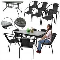 ZESTAW MEBLI OGRODOWYCH NA BALKON STÓŁ 140x80+6x KRZESŁA LORETTO CZARNY MIX