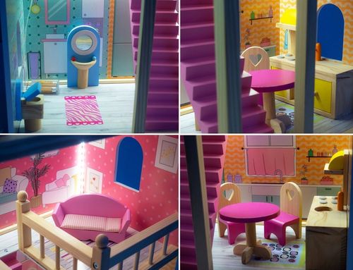 Domek dla Lalek Drewniany Duży Oświetlenie LED Mebelki 3 Poziomy - XL 90cm na Arena.pl