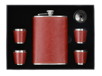 Piersiówka ze Stali Nierdzewnej w Brązowej Skórze z Kieliszkami