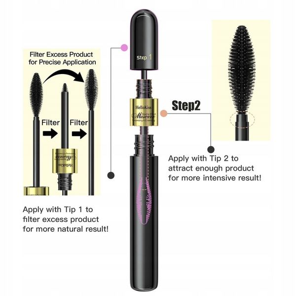 2 W 1 Tusz Do Rzęs 4D Mascara Pogrubiająco Wydłużający Czarny zdjęcie 6