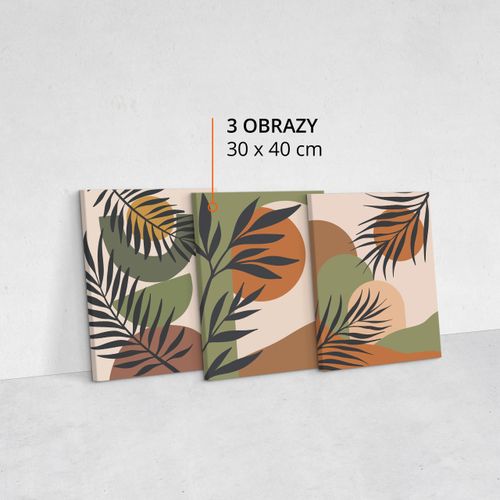 OBRAZY NA ŚCIANĘ SET ABSTRAKCJA LIŚCIE PALMOWE NATURA STYL BOHO 90cm x 40cm na Arena.pl
