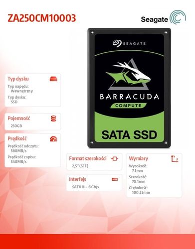 Seagate Dysk SSD BarraCuda 250GB SATA 2,5cala na Arena.pl