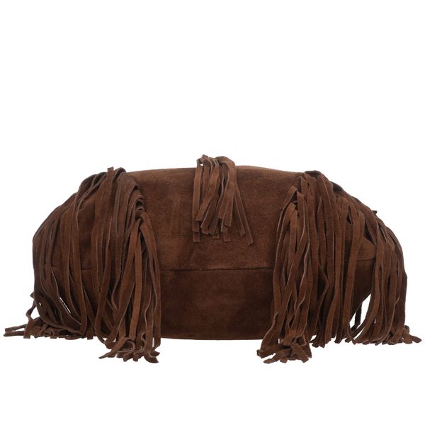 VERA PELLE torebka zamszowa worek z frędzlami i paskiem V571 c.brązowa zdjęcie 7