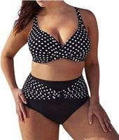 STRÓJ KĄPIELOWY PLUS SIZE KROPKI GROSZKI KOBIECY CZARNY NA PLAŻĘ LATO XL