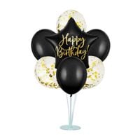 Zestaw balonów na stojaku - gwiazda Happy Birthday czarna