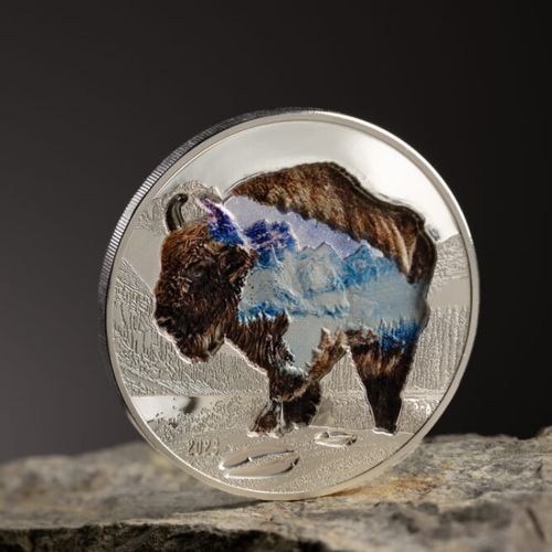 Mongolia: Into the Wild - Bison kolorowany 2 uncje Srebra 2023 Proof Ultra High Relief na Arena.pl