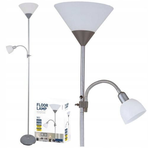 LAMPA podłogowa stojąca E27 + E14 60W szara na Arena.pl