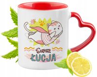 Kubek Czerwony Z Uszkiem W Kształcie Serca Dla Łucji Na Prezent