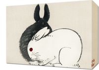 Obraz 40x30cm Black and White Rabbits, Gakan Japoński Vintage do Salonu