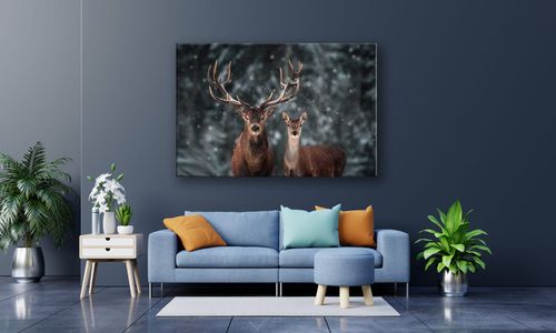 OBRAZ NA PŁÓTNIE 034 Jelenie zimą 40x30cm na Arena.pl
