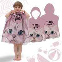 ręcznik plażowy peleryna dziecięca i love you kotek 60 x 60cm pel02wz2