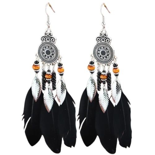 Kolczyki etniczne długie boho wiszące pióra czarne na Arena.pl