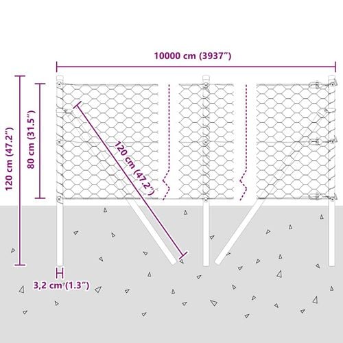 Ogrodzenie z słupkami Srebrny 0.8 x 100 m Stal pokryta PCV na Arena.pl