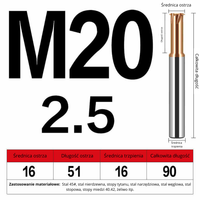 Frez do gwintowania jednoostrzowy Rozmiar: M20x2.5x90L - TiSiN