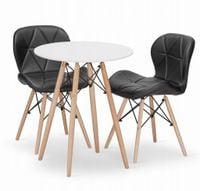 Stół okrągły TODI 60 cm biały z 2 krzesłami LAGO czarnymi komplet