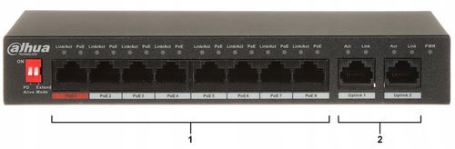 Switch PoE Dahua 8-portowy (Switch PoE 8+2, 1xHiPoE, Uplink 1000Mbps, 96W) na Arena.pl