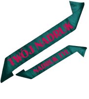 Szarfa  zieleń butelkowa z Twoim nadrukiem w kolorze fuksji - przód + tył