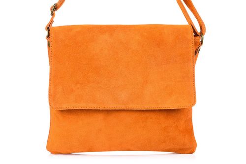 Pomarańczowa Włoska Torebka damska zamszowa listonoszka z klapą B67 na Arena.pl