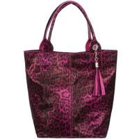 VERA PELLE torebka damska skórzana shopper w panterkę V515 fuksja