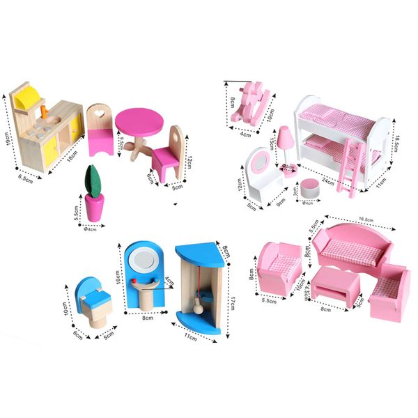 Drewniany domek dla lalek duży 3-piętrowy z windą i lampką LED zdjęcie 17