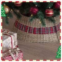 Osłona na stojak choinki wiklinowa spódnica na doniczkę w kratę 57x28 cm
