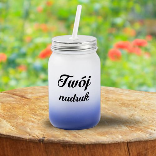 Kubek Mason Jar z mrożonego szkła z granatowym dnem z Twoim nadrukiem na Arena.pl