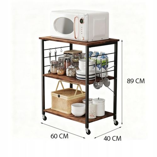 SZAFKA MOBILNA NA KÓŁKACH BRĄZOWA STOLIK ŚNIADANIOWY WÓZEK KUCHENNY 60 CM na Arena.pl