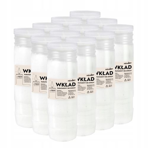 WKŁADY DO ZNICZY PARAFINOWE 7 DNI 168H 12 SZTUK ZNICZE CAŁOROCZNE na Arena.pl
