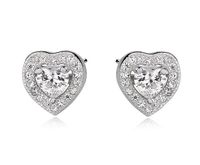 Delikatne rodowane srebrne kolczyki serca serduszka z cyrkoniami białe cyrkonie srebro 925 Z0760E_W