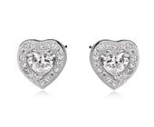 Delikatne rodowane srebrne kolczyki serca serduszka z cyrkoniami białe cyrkonie srebro 925 Z0760E_W