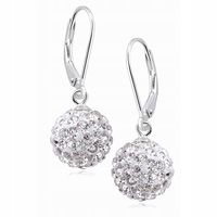 WISZĄCE SREBRNE KOLCZYKI KULKI KULECZKI 10MM KRYSZTAŁKI BIAŁE CRYSTAL BEADS