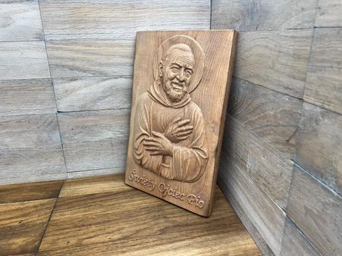 Płaskorzeźba Ojciec Pio obraz drewniany do powieszenia 30cm na Arena.pl